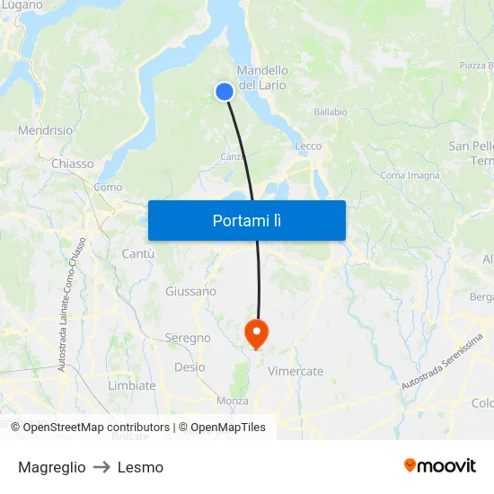 Magreglio to Lesmo map