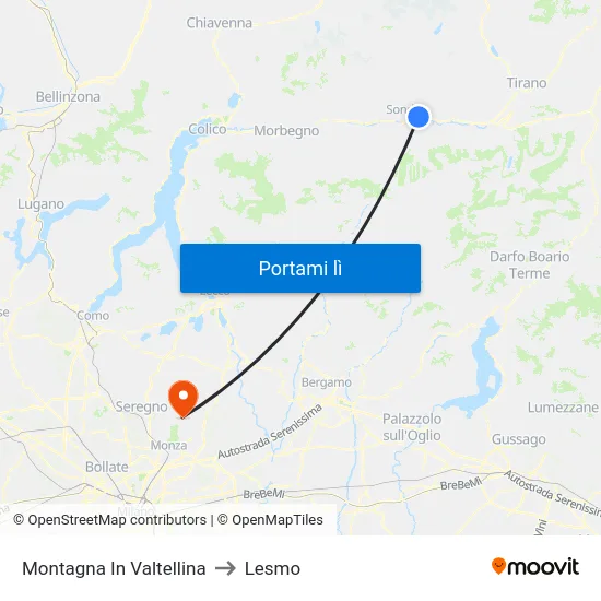 Montagna In Valtellina to Lesmo map