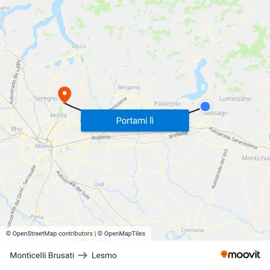 Monticelli Brusati to Lesmo map