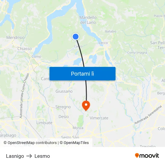 Lasnigo to Lesmo map