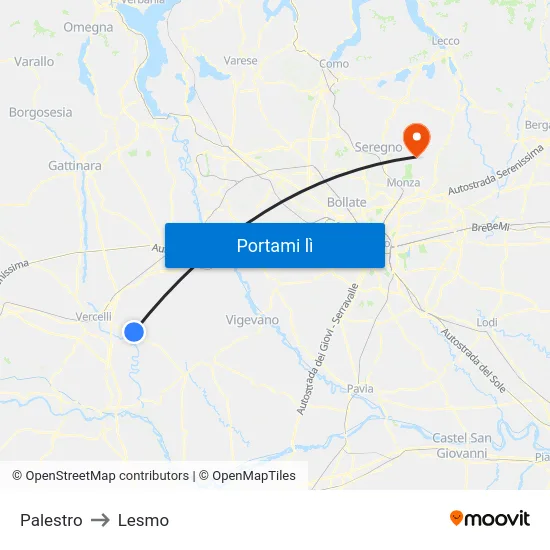 Palestro to Lesmo map