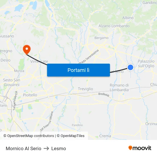 Mornico Al Serio to Lesmo map