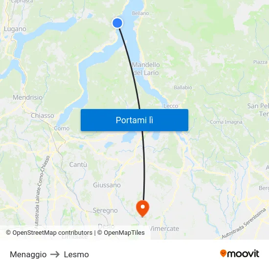 Menaggio to Lesmo map