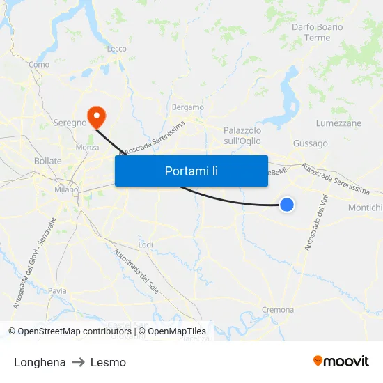 Longhena to Lesmo map
