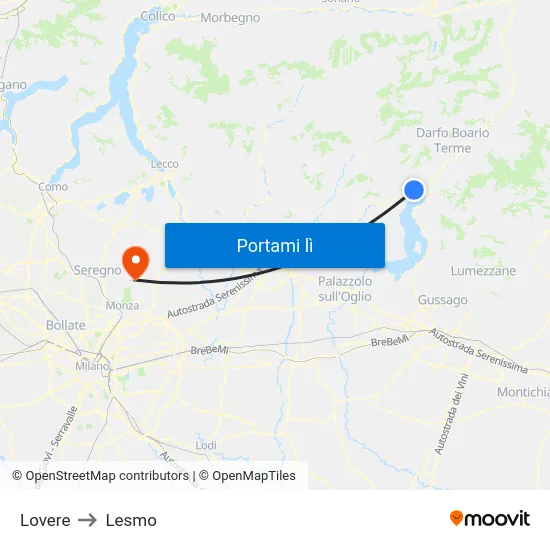 Lovere to Lesmo map