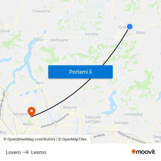 Lovero to Lesmo map