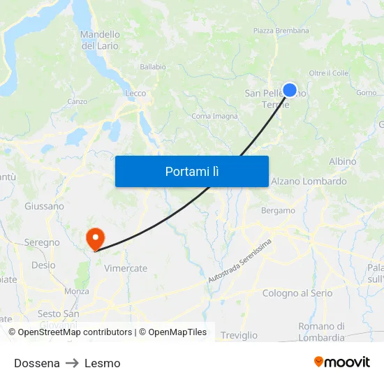 Dossena to Lesmo map
