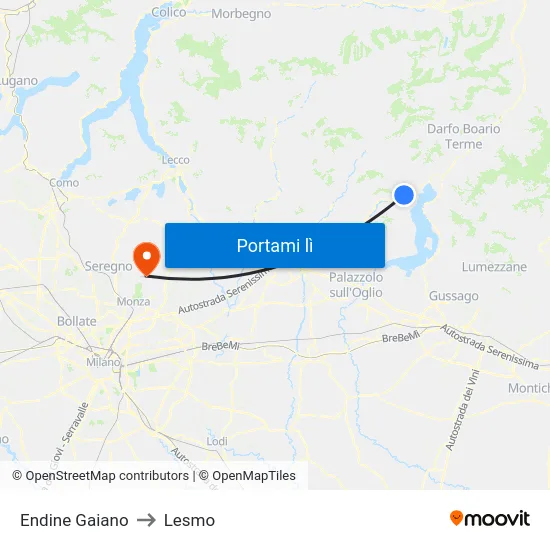 Endine Gaiano to Lesmo map
