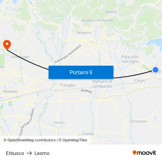 Erbusco to Lesmo map