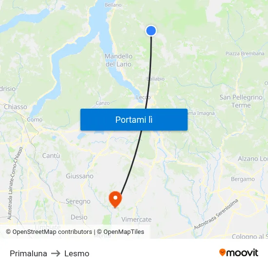 Primaluna to Lesmo map
