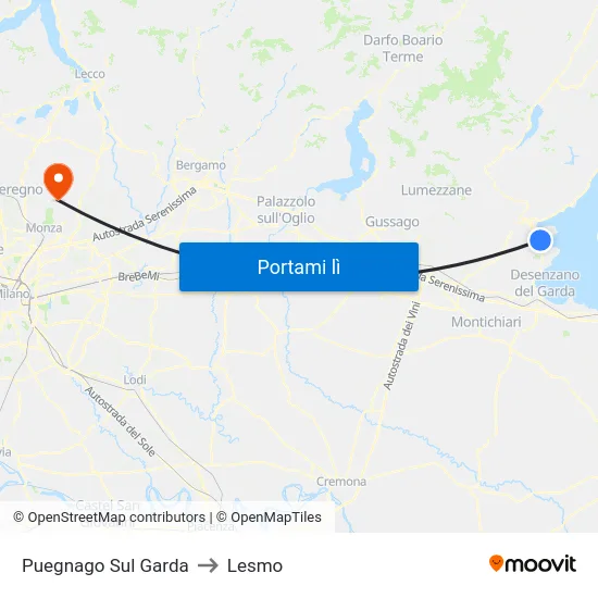 Puegnago Sul Garda to Lesmo map