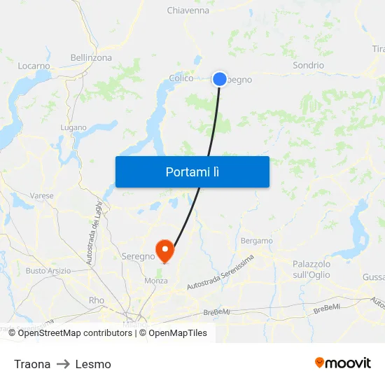 Traona to Lesmo map