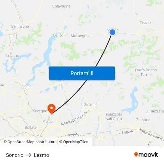 Sondrio to Lesmo map