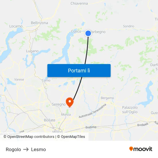 Rogolo to Lesmo map