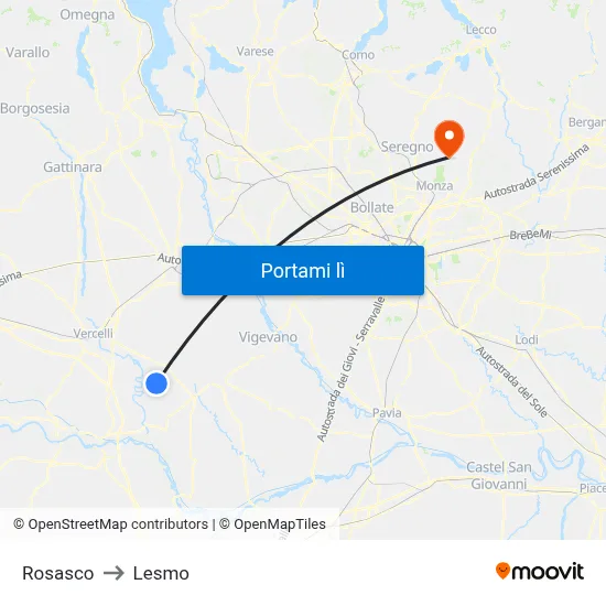 Rosasco to Lesmo map