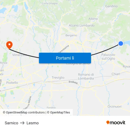 Sarnico to Lesmo map