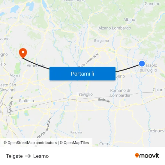 Telgate to Lesmo map