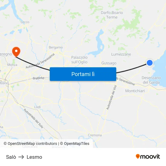 Salò to Lesmo map
