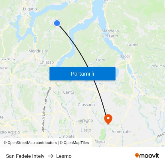 San Fedele Intelvi to Lesmo map