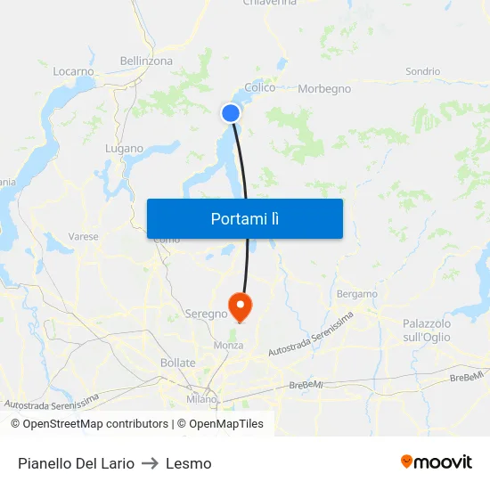 Pianello Del Lario to Lesmo map