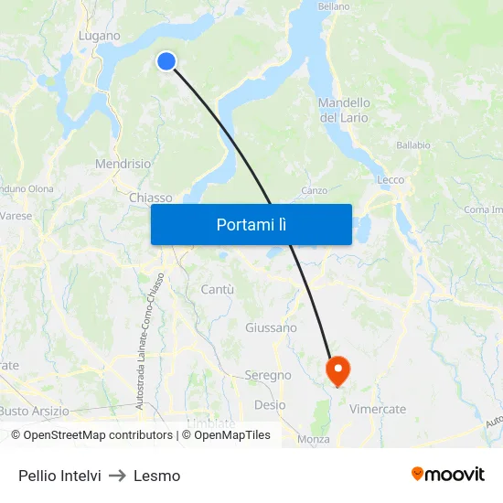 Pellio Intelvi to Lesmo map