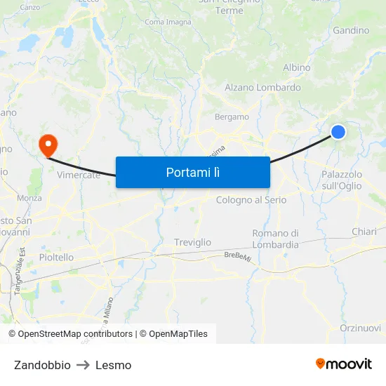 Zandobbio to Lesmo map