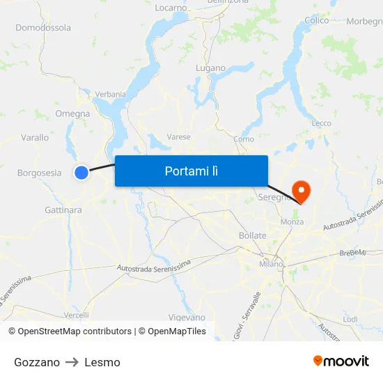 Gozzano to Lesmo map