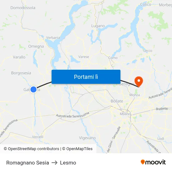 Romagnano Sesia to Lesmo map