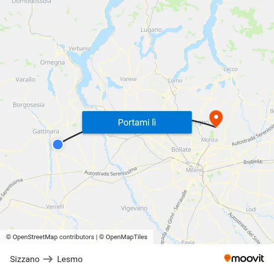 Sizzano to Lesmo map