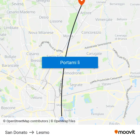 San Donato to Lesmo map