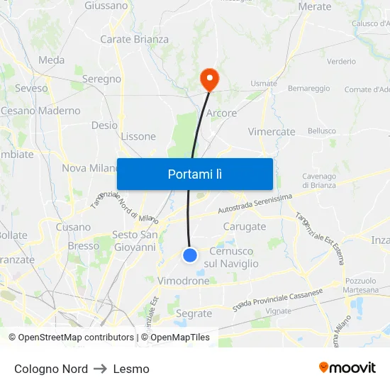 Cologno Nord to Lesmo map
