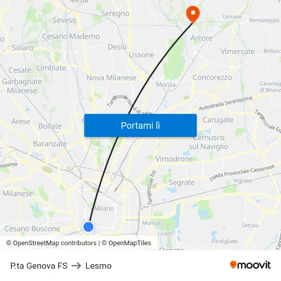P.ta Genova to Lesmo map