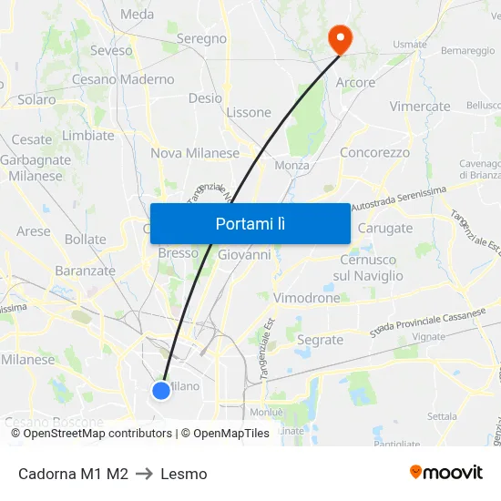 Cadorna M1 M2 to Lesmo map