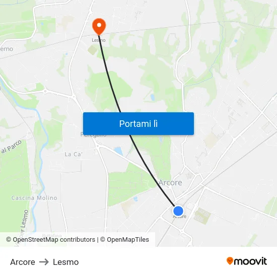 Arcore to Lesmo map