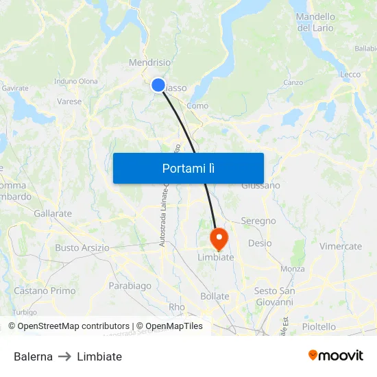 Balerna to Limbiate map