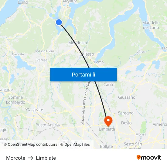 Morcote to Limbiate map