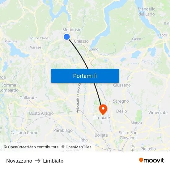 Novazzano to Limbiate map