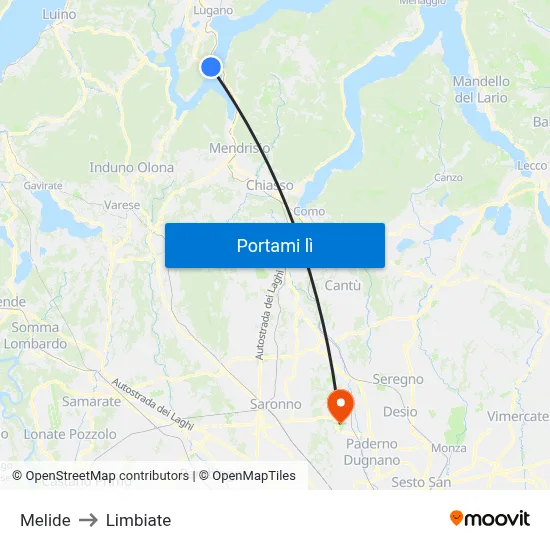 Melide to Limbiate map