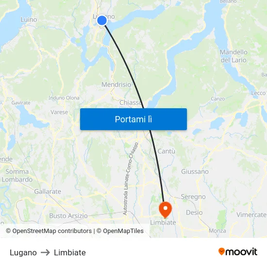 Lugano to Limbiate map