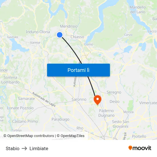 Stabio to Limbiate map