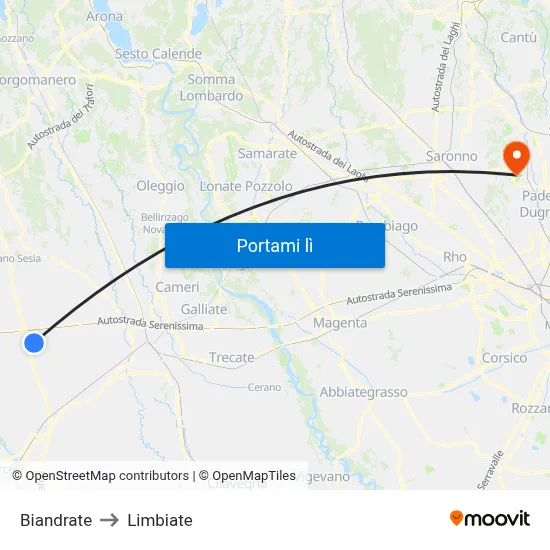 Biandrate to Limbiate map