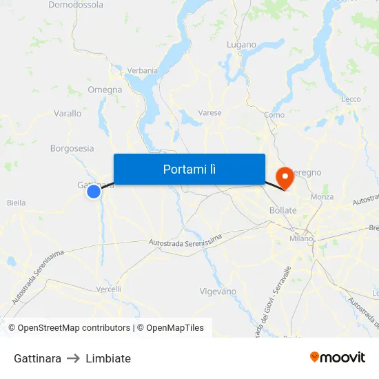 Gattinara to Limbiate map