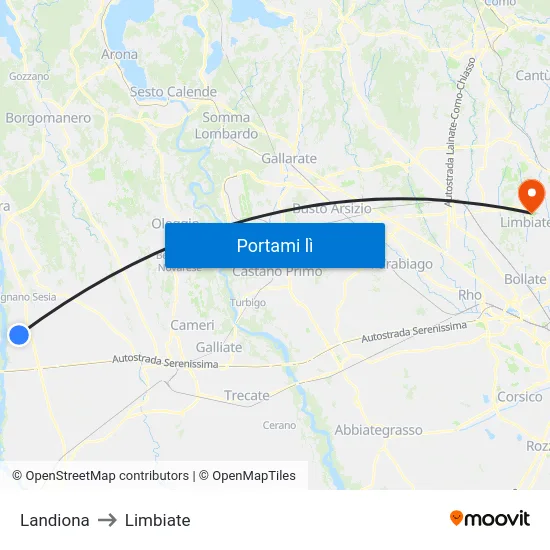Landiona to Limbiate map