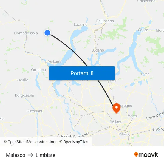 Malesco to Limbiate map