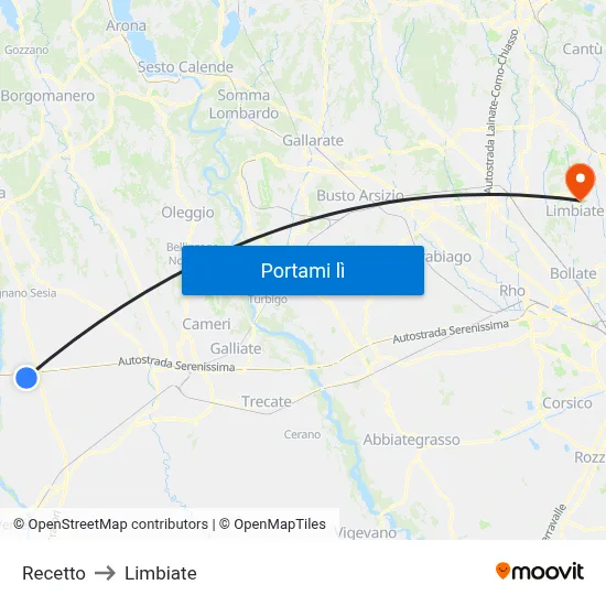 Recetto to Limbiate map