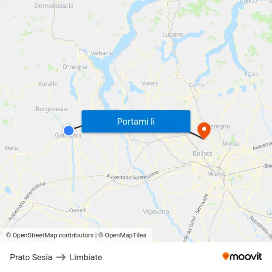 Prato Sesia to Limbiate map