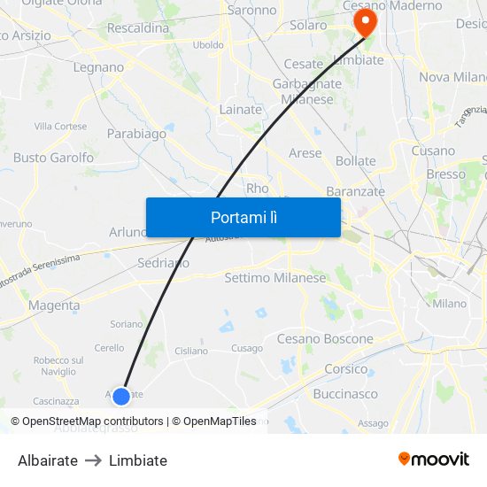 Albairate to Limbiate map