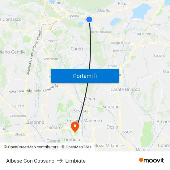 Albese Con Cassano to Limbiate map