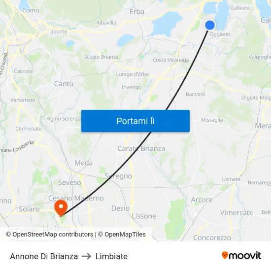 Annone Di Brianza to Limbiate map