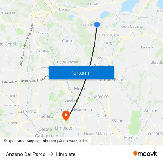Anzano Del Parco to Limbiate map